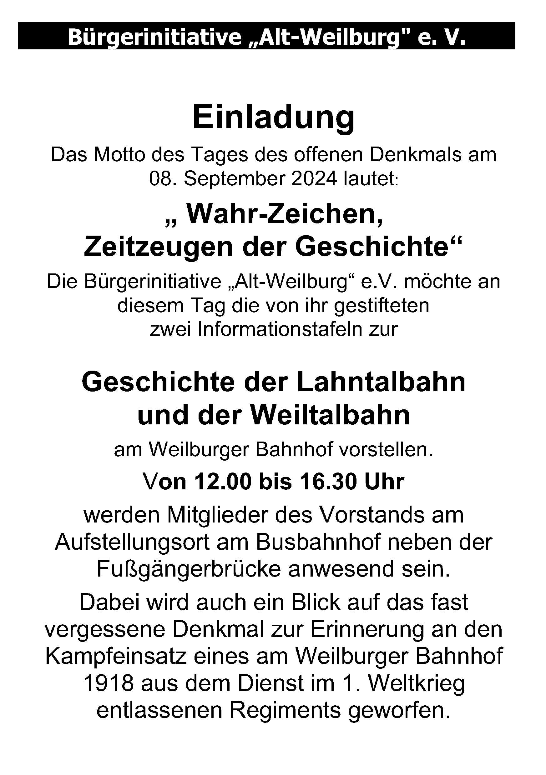 Einladung Tag des offenen Denkmals, September 2024